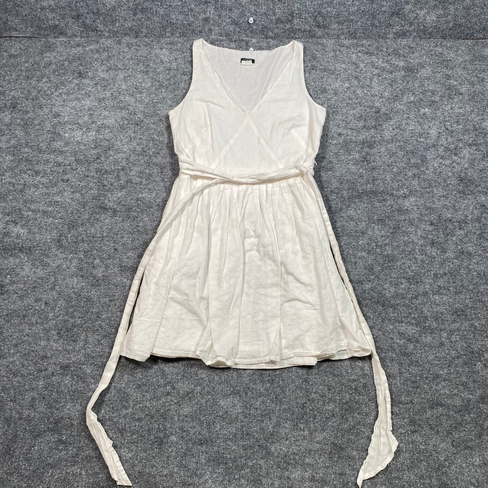 J. Crew White Cotton‎ Sleeveless V-Neck Tie Waist Fit & Flare Dress Size 2